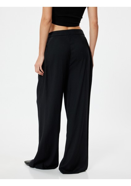 Geniş Paça Pantolon Viskoz Keten Karışımlı Bağlama Detaylı fırsatları