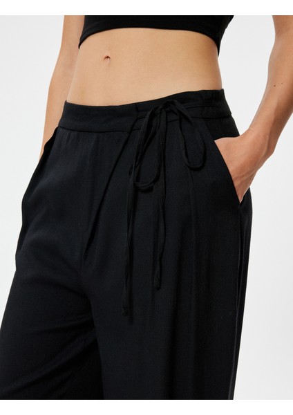 Geniş Paça Pantolon Viskoz Keten Karışımlı Bağlama Detaylı indirimleri