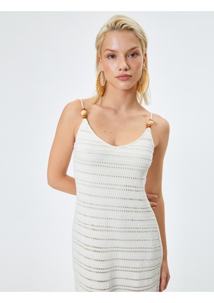 Midi Kroşe Elbise Ince Askılı Ajurlu Boncuklu Astarlı fiyatları