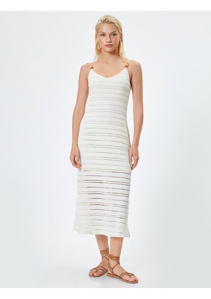 Midi Kroşe Elbise Ince Askılı Ajurlu Boncuklu Astarlı modelleri