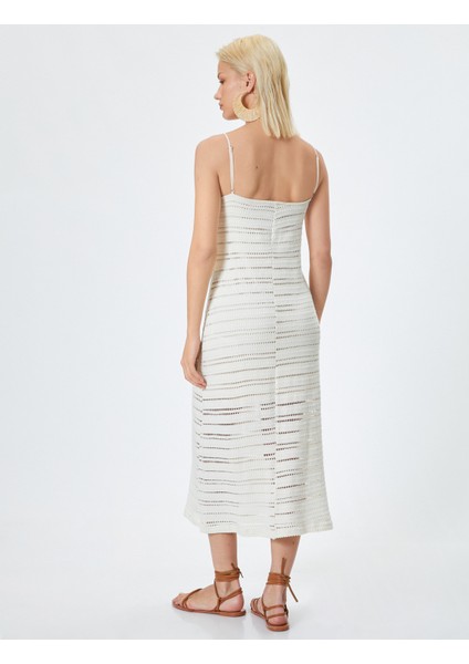 Midi Kroşe Elbise Ince Askılı Ajurlu Boncuklu Astarlı fırsatları