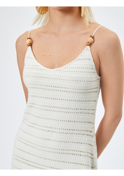 Midi Kroşe Elbise Ince Askılı Ajurlu Boncuklu Astarlı indirimleri