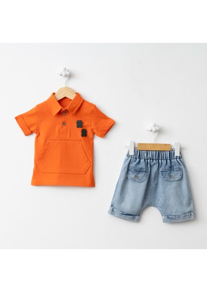 Baby Fou Marin Çizgili Polo Yaka Tşhirt Takım