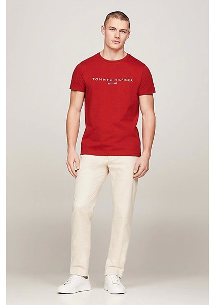 Tommy Hilfiger Erkek Logo Slim Fit Kırmızı T-Shirt