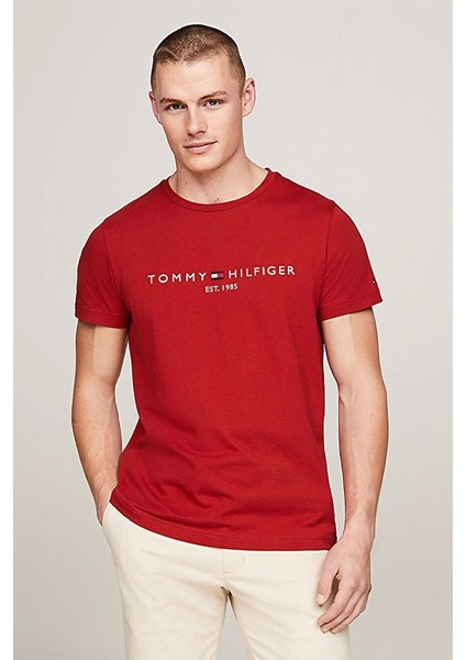 Tommy Hilfiger Erkek Logo Slim Fit Kırmızı T-Shirt