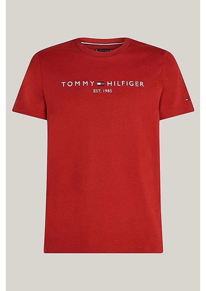 Tommy Hilfiger Erkek Logo Slim Fit Kırmızı T-Shirt