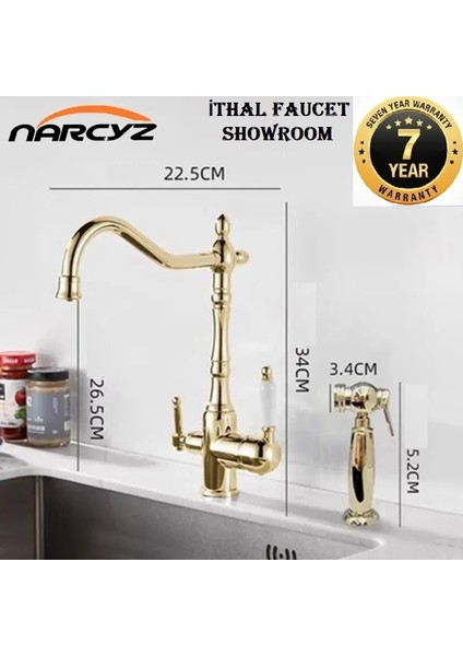 Mutfak Evye Bataryası Dual Flow Su Arıtma Çıkışlı Bide Fiskiyeli Altın Dore 7 Yıl Garantili Ithal