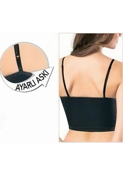 Kadın Ip Askılı V Yaka Taşlı Kaşkorse Crop 6437