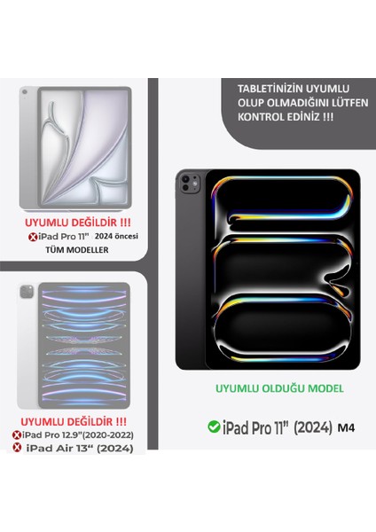 Apple iPad Pro 11 Inç M4 2024 Kılıf 360 Dönebilen Standlı Case A2836 A2837 A3006