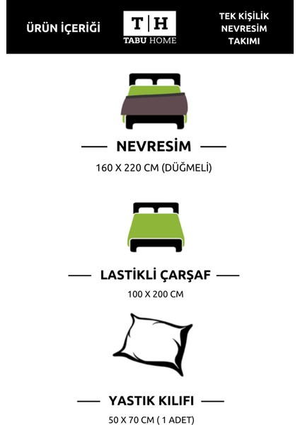 Ipliği Boyalı Çift Taraflı Çarşafı Lastikli Tek Kişilik Nevresim Takımı