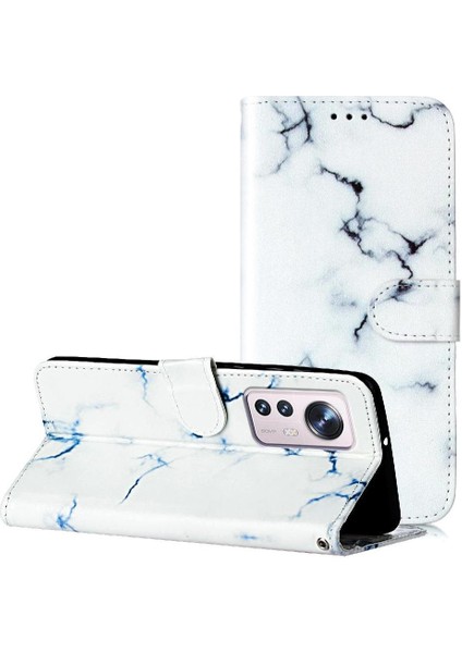 Xiaomi 12 Lite Için Flip Case Manyetik Mermer Desen Kart Yuvaları Tutucu Pu (Yurt Dışından)