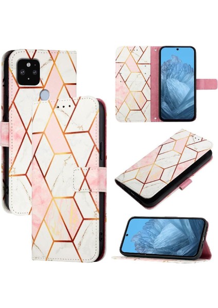 Google Piksel 5 Xl Cüzdan Pu Deri Kickstand Mermer Desen Için Kılıf (Yurt Dışından)