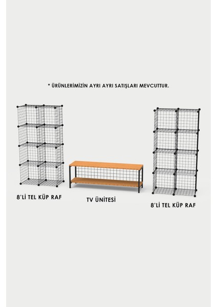 Bambu Ahşap ve Metal Detaylı Tv Ünitesi & Sekizli Tel Küp Raf Sistemi - Modern Tasarım Model-1