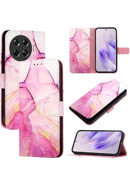 Tecno Spark 20 Pro Artı Kickstand Cüzdan Mermer Desen Pu Deri Için Kılıf (Yurt Dışından)