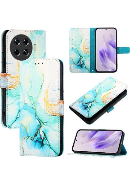 Tecno Spark 20 Pro Artı Kickstand Cüzdan Mermer Desen Pu Deri Için Kılıf (Yurt Dışından)
