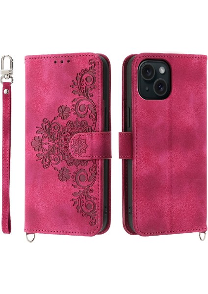 Iphone 15 Için Flip Case Darbeye Bileklik Kabartmalı Çoklu Kredi (Yurt Dışından)
