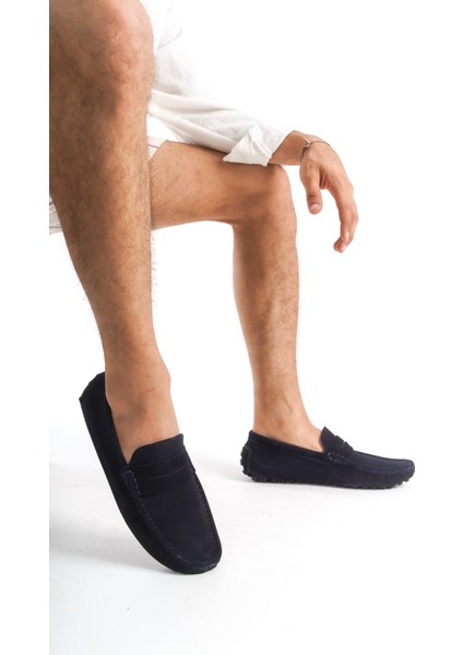 Mubiano Süet Loafer Erkekler İçin Hakiki Deri Düz Taban Lacivert Ayakkabı fiyatları