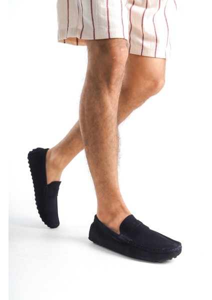Mubiano Süet Loafer Erkekler İçin Hakiki Deri Düz Taban Lacivert Ayakkabı fırsatları