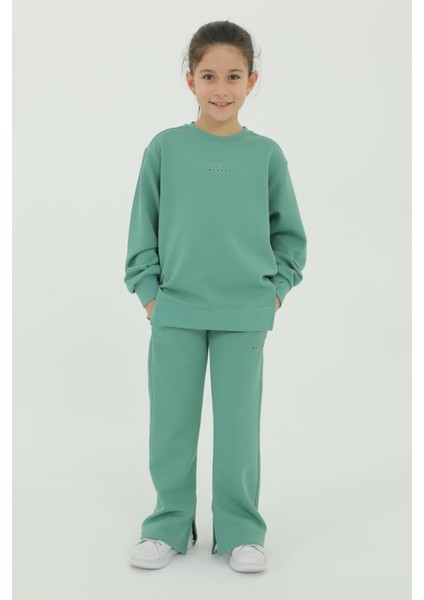 Bisiklet Yakalı Yırtmaçlı Ispanyol Paça Baskı Detaylı Pamuklu 2'li Alt Üst Kız Eşofman Takımı fiyatları