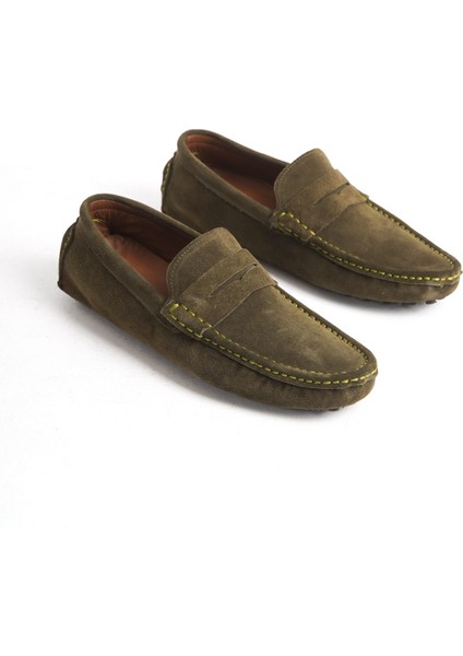 Mubiano Erkek Deri Süet Haki Loafer -Mssr1277-Hk