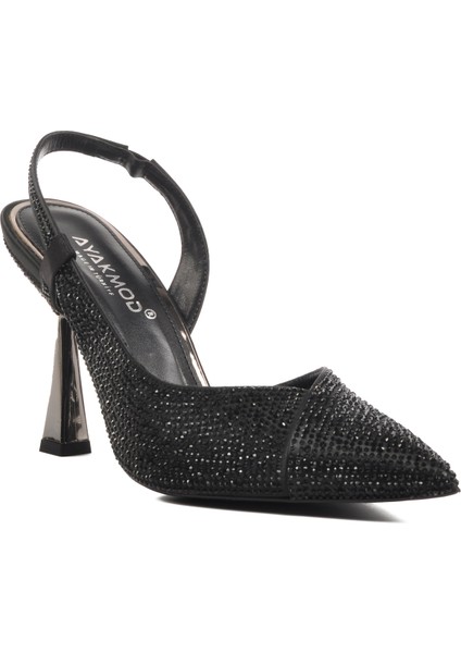 658209 Siyah Kadın Topuklu Taşlı Abiye Ayakkabı modelleri