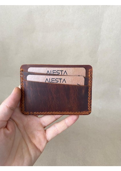 Alesta Leather El Yapımı Hakiki Deri Minimal Kartlık/Mini Cüzdan