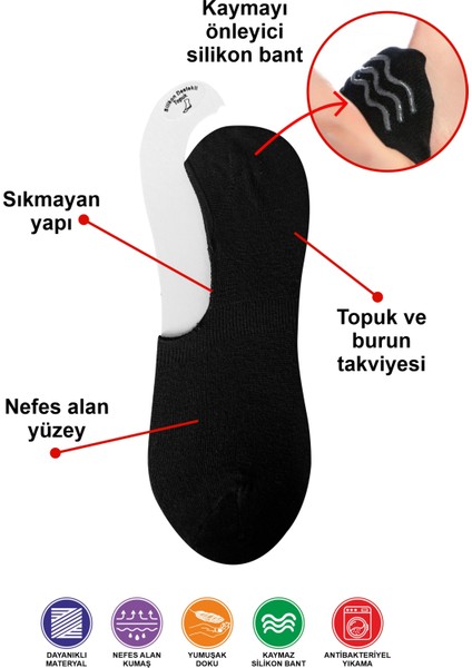12 Çift Kadın Görünmez Kaydırmaz Topuk Silikonlu Babet Siyah Çorap fiyatları