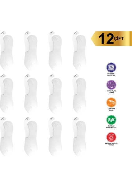 12 Çift Kadın Görünmez Kaydırmaz Topuk Silikonlu Babet Beyaz Çorap modelleri