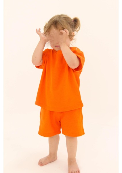 Waffle Dokulu Geniş Kesim Kız Çocuk Takım Turuncu indirimleri