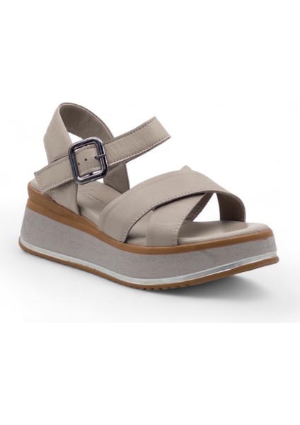 9714 Kadın Deri Sandalet - Taş - 38 modelleri