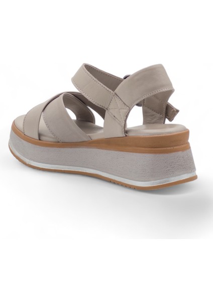 9714 Kadın Deri Sandalet - Taş - 38 fırsatları