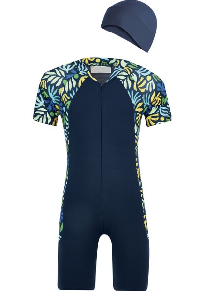 Tulum Kısa Kollu Şortlu Çocuk Yüzücü Mayo Mateo 8347 Açık Lacivert