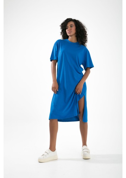 Tdress Uzun Sıfır Yaka Iki Tarafı Yırtmaçlı Oversize T-Shirt Elbise fırsatları