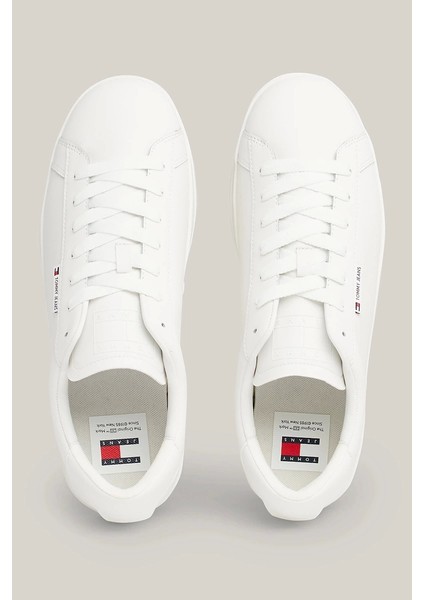 Tommy Hilfiger Erkek Low Cups Deri Beyaz Sneaker