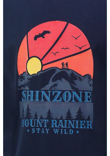 Erkek Bisiklet Yaka Standart Fit Göğüs Baskılı Lacivert T-Shirt fiyatları