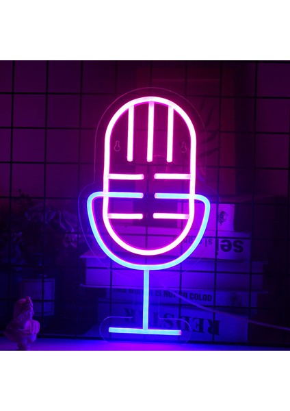 Neon Tabela Mikrofon Karaoke Müzik Neon LED Işıklı Tablo