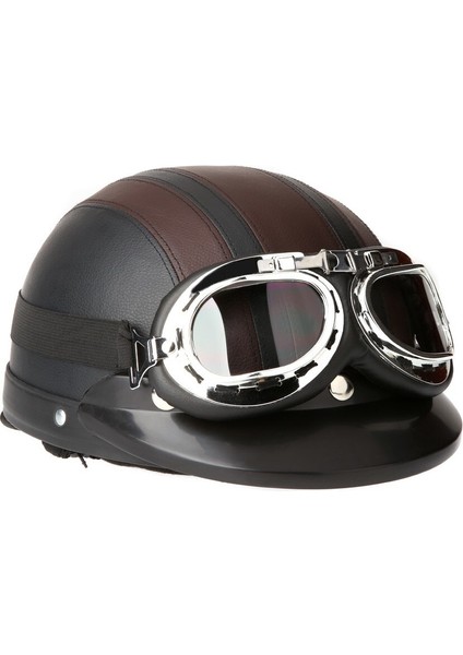 Motorcycle Scooter Open Face Half Leather Helmet With Visor Uv (Yurt Dışından)