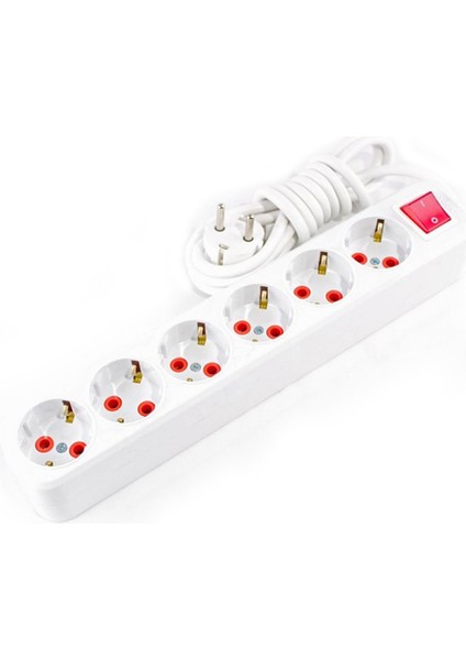 Gold Altılı Grup Priz Anahtarlı Topraklı 5 mt Kablolu