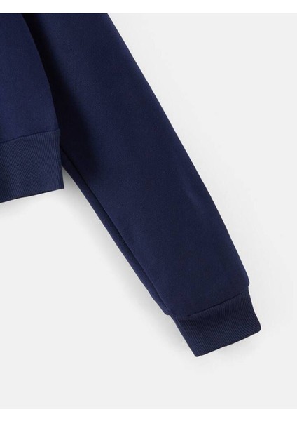 Kadın Lacivert Fitted Crop Kapşonlu Zip Fermuarlı Polar Hırka Sweatshirt indirimleri