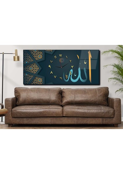 Yatay Ortadan Saatli Dini Temalı Cam Tablo YSOD014 fiyatları