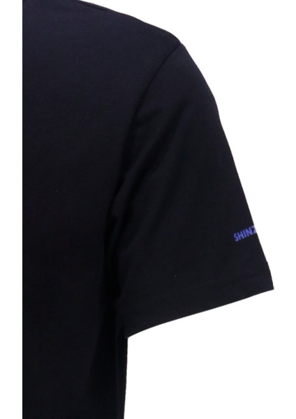 Erkek Bisiklet Yaka Standart Fit Göğüs Baskılı Siyah T-Shirt modelleri