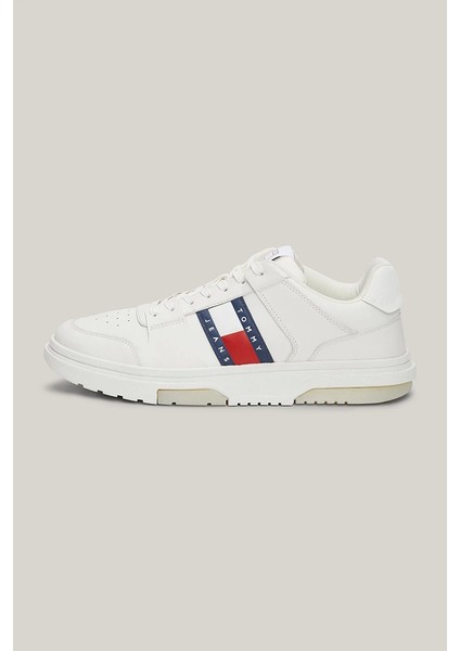 Tommy Hilfiger Erkek Brooklyn Deri Beyaz Logolu Sneaker