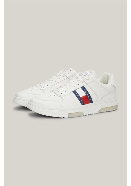 Tommy Hilfiger Erkek Brooklyn Deri Beyaz Logolu Sneaker