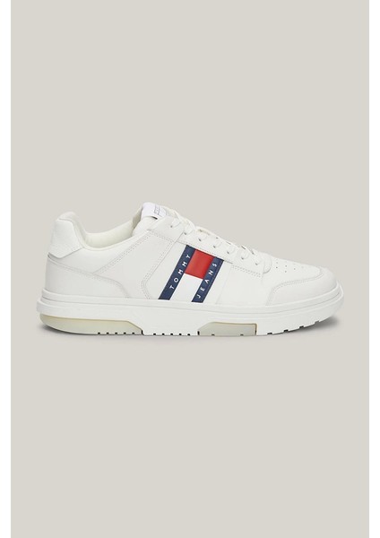 Tommy Hilfiger Erkek Brooklyn Deri Beyaz Logolu Sneaker