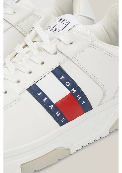 Tommy Hilfiger Erkek Brooklyn Deri Beyaz Logolu Sneaker