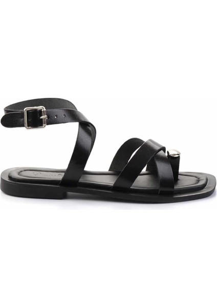 Siyah Hakiki Deri Kadın Sandalet K05826018203 fiyatları