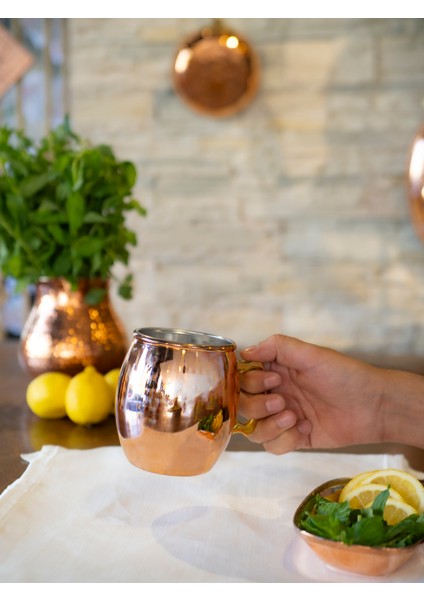 Bakır Kupa Bardak Kalaysız Tombul Model Parlak Renk (2'li)