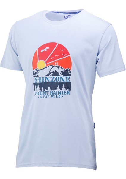 Erkek Bisiklet Yaka Standart Fit Göğüs Baskılı Mavi T-Shirt