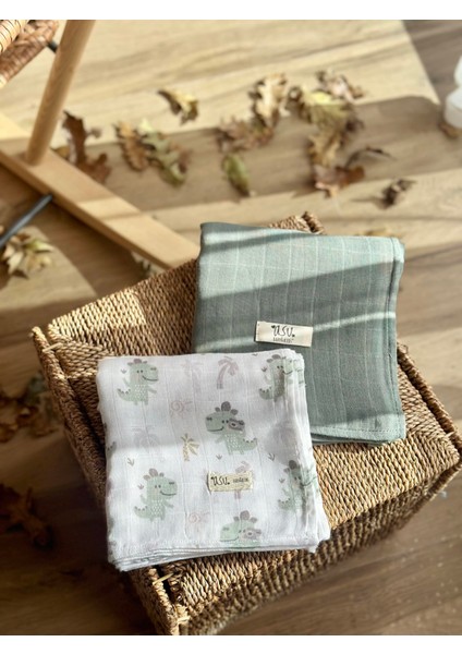 Mix&match 2'li Pamuk Müslin Traveller Dino&sage Green