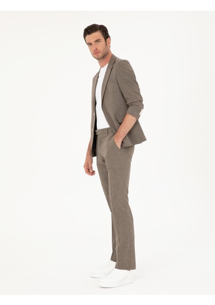 Erkek Kahverengi Slim Fit Yün Karışımlı Takım Elbise 50284890-VR029